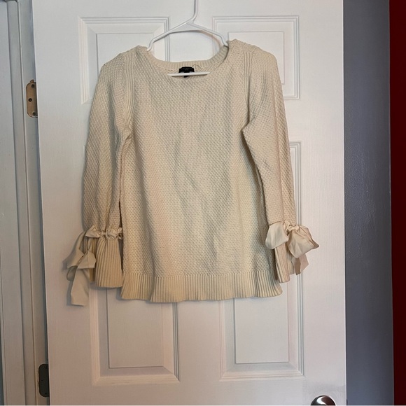 Talbots Tops - Talbots Cream Textured Blouse with Ribbon Accents